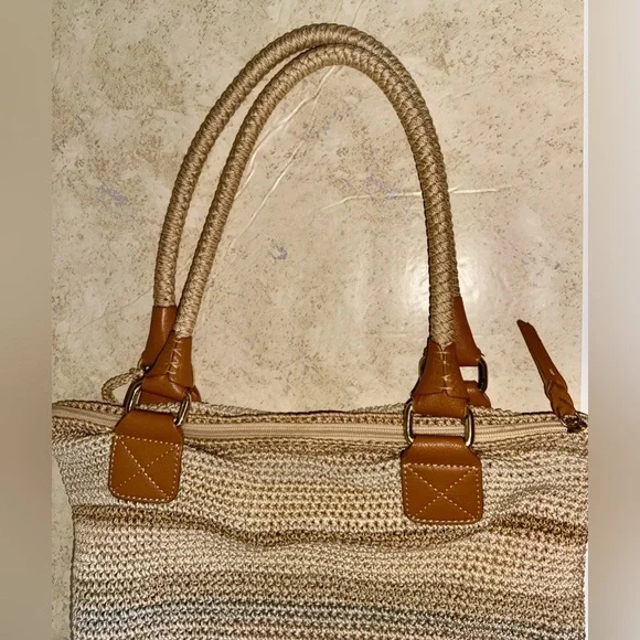 The Sak Cambria Crochet Woven Shoulder Bag Tote Sand Stripe - Picture 4 of 13